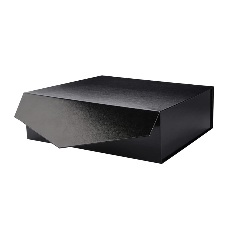 PACKHOME Large Gift Box with Lid 13.5x9x4.1 Inches, Sturdy Collapsible Gift Box with Magnetic Closure (Glossy Black, Grass Texture) - Image 1